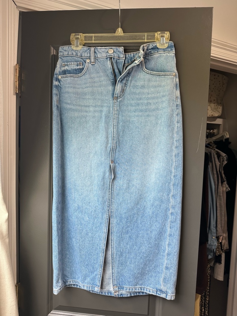 LOFT Light Blue Straight-Leg Denim Skirt